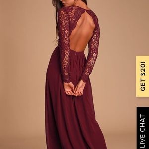 NWT Awaken My Love Burgundy Long Sleeve Lace Maxi